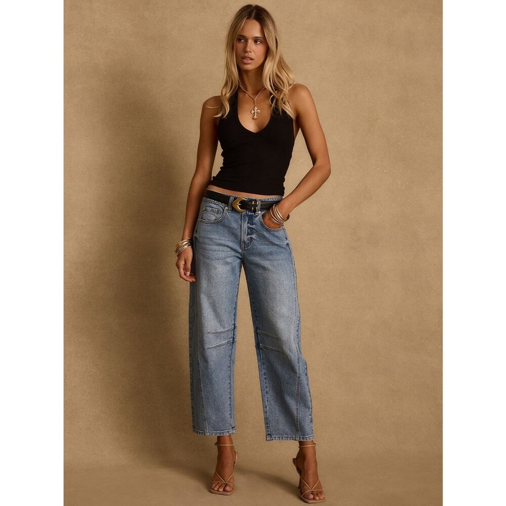 12th Tribe MUSE BARREL DENIM JEANS Blue Pockets